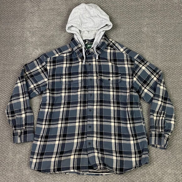 American Eagle Hooded Flannel Shirt Jacket Shacket Men's XXL Gray Plaid - Picture 1 of 9